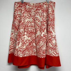 Lane Bryant Skirt Womens Red Orange Leaf Pattern Midi Linen Blend Size 16